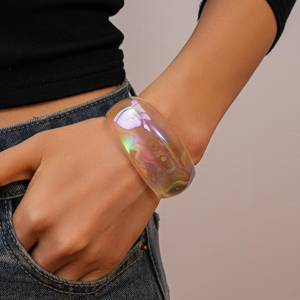 Colorful Resin Bracelet Geometric Transparent Opening Bangle Jewelry Wide Cuff Bangle Women