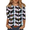 Women's Halloween Printed Round Neck Top With Three Quarter Sleeves T Shirt Casual Top