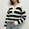 European And American Autumn And Winter Women'S Sweater Fashion Striped Button Open Placket Pullover Knitted Top Women