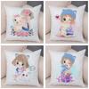 Children's Room Sofa Home Pillowcase Cute Cartoon Girl and Cat  Decoration  Animal Cushion Cover