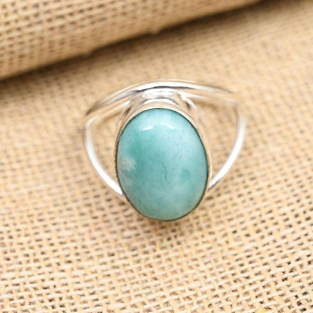 Замечательное ювелирное кольцо ручной работы из стерлингового серебра 925 пробы с драгоценным камнем Ларимар