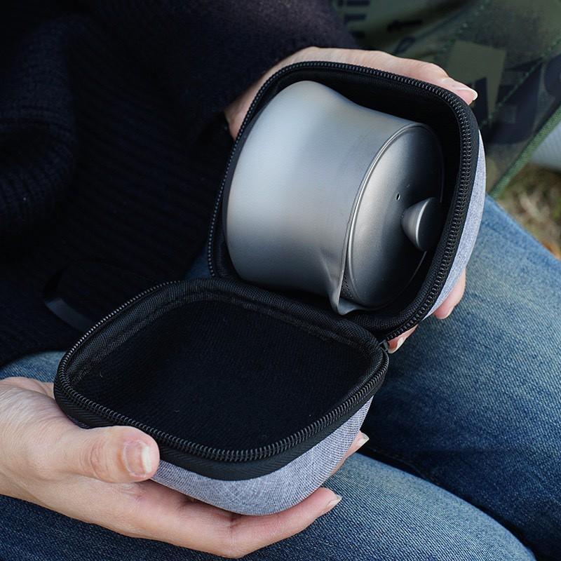 Portable Titanium Tea Set Camping Outdoor Travel Includes Gourd-Shaped Teapot With Filter 1-3 Cups
