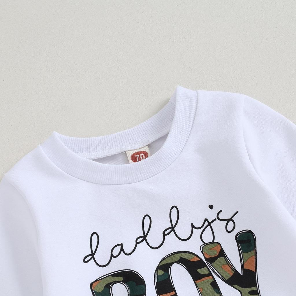 Комплект штанов для маленьких мальчиков, толстовка с длинными рукавами и круглым вырезом с буквенным принтом, 6 мес, 12 мес, 18 мес, 24 мес, 3 года, однотонные/камуфляжные спортивные штаны, одежда для младенцев