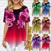 Women Plus Size Ladies Tee Shirts Two Bouquets of Roses Print Loose Casual Tops Female Irregular Summer Clothes