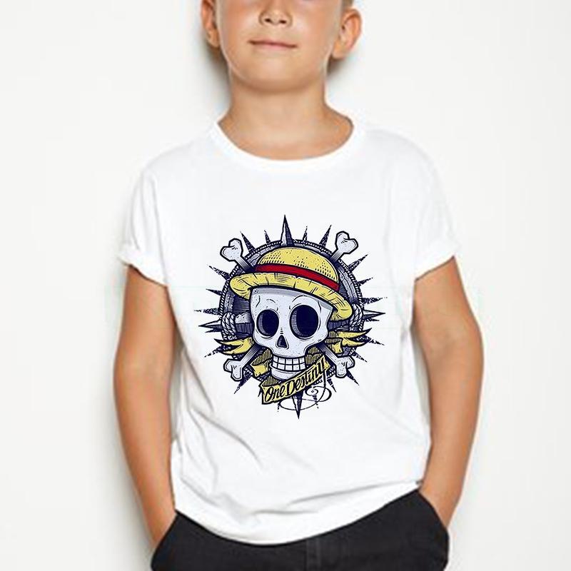 Summer Boys/Girls Casual Kawaii Cartoon Cotton Japanese Anime One Piece Kids 2-12 Year Short Sleeve T-shirt