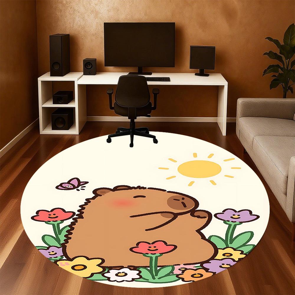 1pc Bear Flowers Round Chair mat office Area Rug - Non-Slip, Floor Mat for Office, Bedroom, and Indoor Decor p127157
