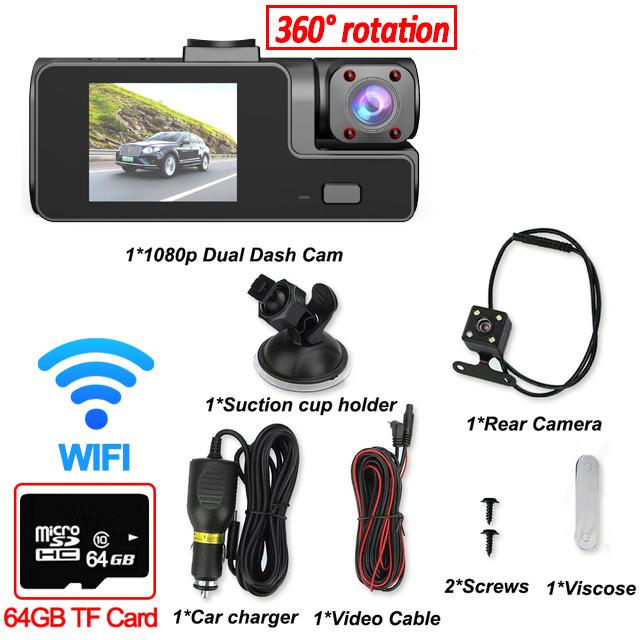 Автомобильный видеорегистратор 3-канальный WIFI 1080P видеорегистратор для автомобилей камера 3 объектива 2-дюймовый видеорегистратор камера заднего вида для автомобиля автомобильные аксессуары