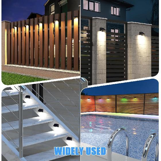RGBCW Solar Fence Lights Outdoor: Color Changing Deck Stairs Lights IP65 Waterproof - 6 Pack Step Light for Patio Yard Garden Pathway