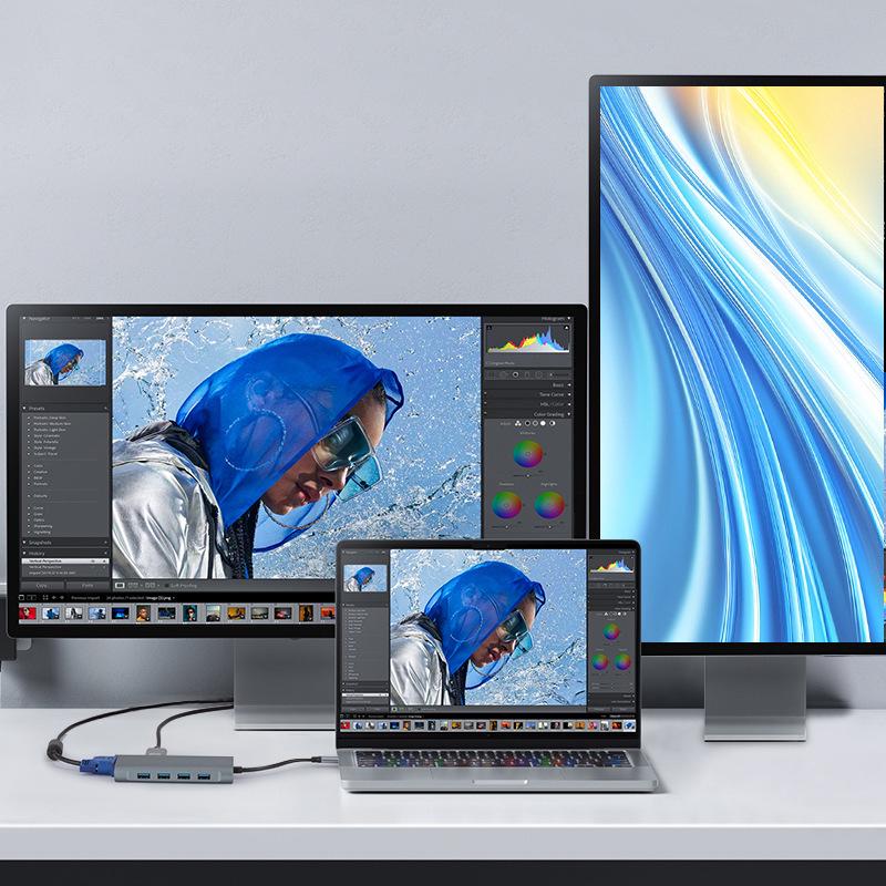 Док-станция для ноутбука Type C на HDMI с VGA, Gigabit Ethernet, USB 3.0 и кардридером SD/TF
