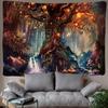 Mushroom Forest Castle Psychedelic Tree Tapestry Fairy Tale Psychedelic Colorful Butterfly Wall Tapestry Home Decor Tapestry
