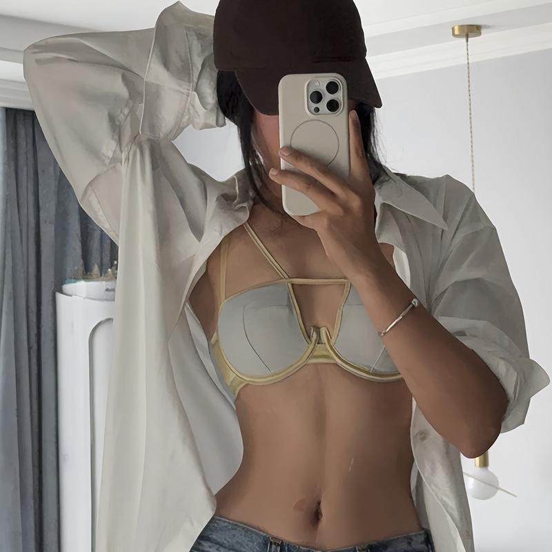 Французский гладкий бюстгальтер пуш-ап с перекрещенной спинкой - на косточках, против провисания, тонкая хлопковая чашка