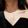Ожерелье с кисточкой и бантом, женское золото, короткая цепочка на ключицы, темпераментное циркониевое ожерелье с подвеской