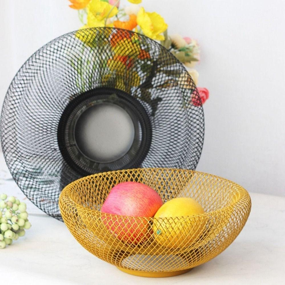 Hollow Iron Art Fruit Basket Round Fruit Vegetable Basket Mesh Fruit Snacks Basket Living Room