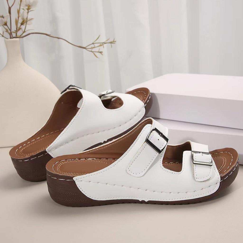 New Slope Heel Slippers Thick Sole Hollow Solid Color Women's Slippers Casual and Lightweight Large Ladies Slippers