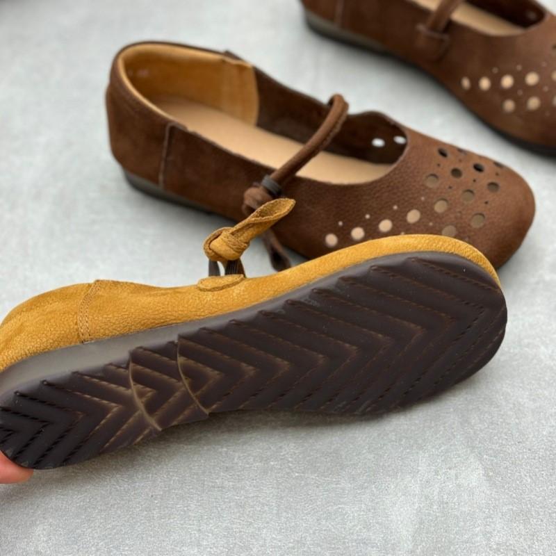 Johnature Женские туфли на плоской подошве из натуральной кожи ручной работы, мягкие сандалии из воловьей кожи с круглым носком в стиле ретро