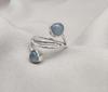 Aqua Milky Quartz Sterling Silver Ring: Adjustable Open Wrap Design