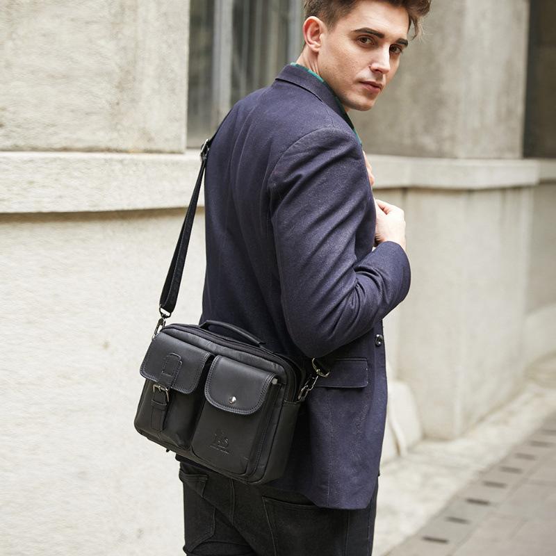 Мужская сумка через плечо из коровьей кожи, сумка через плечо из натуральной кожи в стиле ретро, мужская горизонтальная переносная квадратная сумка
