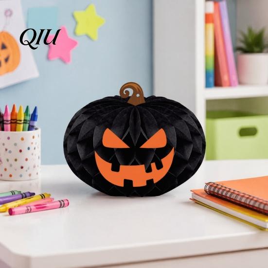 Party Atmosphere Supplies Halloween Honeycomb Ornament, Pumpkin Spider Hanging Paper Decorative Crafts Decoration for Home Office Classroom