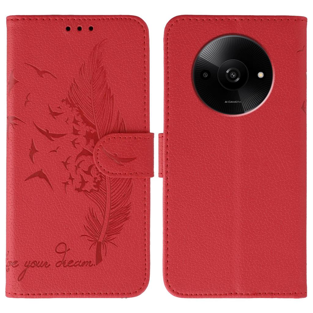 For Xiaomi Poco C61 4G/Redmi A3 4G Case Feather Imprint PU Leather Wallet Phone Cover