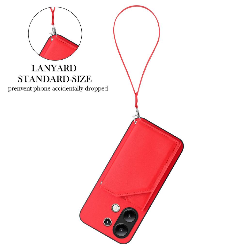 For Xiaomi Redmi Note 13 4G Case Card Holder Kickstand Skin-Touch Phone Cover with Wrist Strap