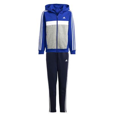 Спортивный костюм Adidas Tiberio Colorblock Fleece для серый легенда J150 3 полоски детский, DTP57, верх полутихий синий/белый/средний меланж, низ