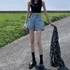Женские джинсовые шорты А-силуэта с высокой посадкой - Стройнящие, на двойной пуговице, с подвернутым краем, широкие штанины, летний тонкий стиль