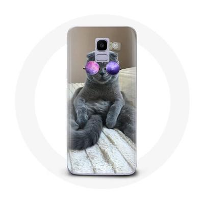 Coque Pour Samsung Galaxy A8 2018 Chat Avec Lunettes De Vue Violettes