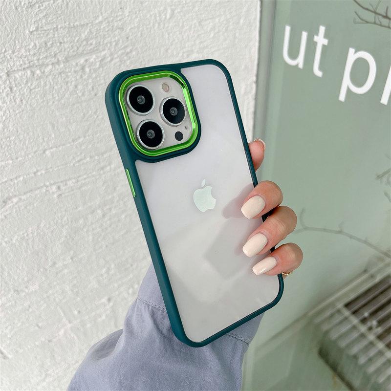 Solid Color Frame Plating Camera Circle Acrylic Phone Case for iPhone 16 15 14 13 12 11 Pro Max Shockproof Case
