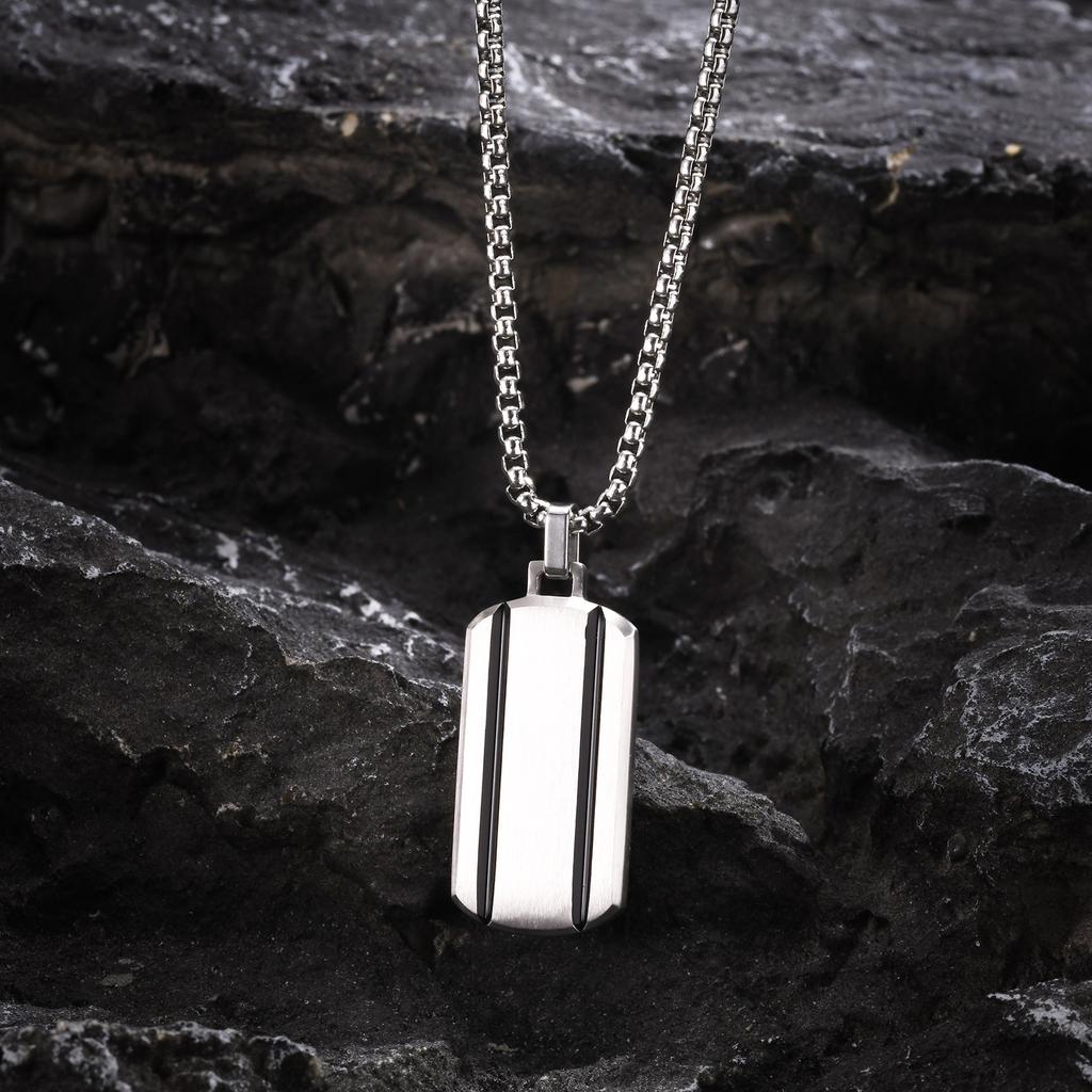 Two Striped Dog Tag Necklaces for Men Boys,Stainless Steel  Pendant Necklaces with 60CM/24" Box Chain Gifts
