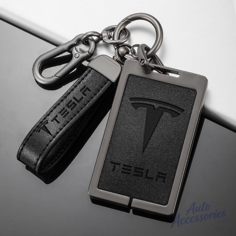 Leather Car NFC Card Key Case Cover Zinc Alloy Protection Shell Keychain For Tesla Model 3 Model Y Model S X Keyring Accessories