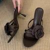 Модные Элегантные Цветочные Узкие Ленточные Дизайнерские Женские Шлепанцы Летние С Открытым Носком Сексуальные Тонкие Каблуки Шлепанцы-Сандалии Удобные Сатиновые Вечерние Туфли