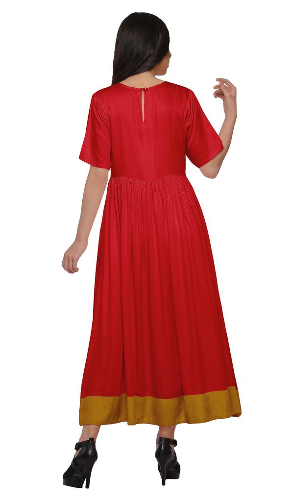 Moomaya Solid Casual Cotton Dress For Women A-Line Long Maxi Kurti Women