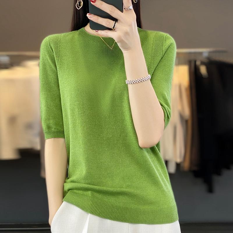 Женская летняя футболка с коротким рукавом, 50% шелка тутового дерева и полиэстера | Легкий дышащий облегающий повседневный топ