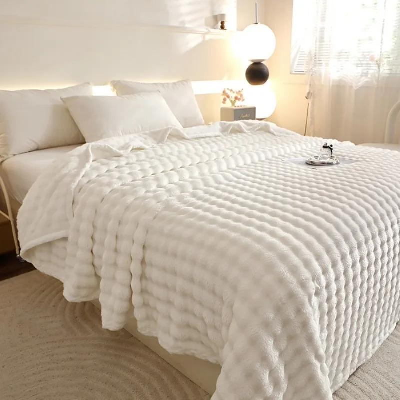 2025 новое одеяло-пузырь из молочного флиса с кроличьим мехом, двусторонние флисовые простыни, многофункциональное одеяло для офиса