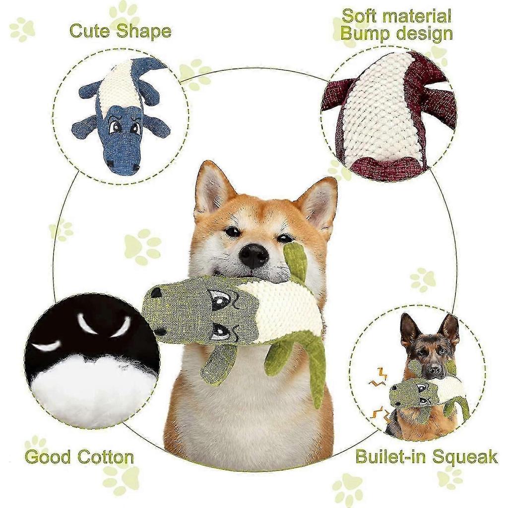 3pcs Crocodile Squeaky Plush Dog Toys For Aggressive Chewers, Durable Interactive Dog Toy, Stuffed Soft Plush Dog Toys