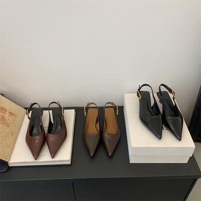 Простые туфли из мягкой кожи, очень тонкие, на низком каблуке, темпераментные, с сумкой на носке, 2025, повседневные, с тройным ремешком сзади, одинарные туфли, остроносые, маленькие кожаные туфли