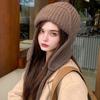 Women Knitting Hat Lace-up Solid Color Ear Protection Winter Elastic Hat Cold Weather Windproof Lei Feng Hat