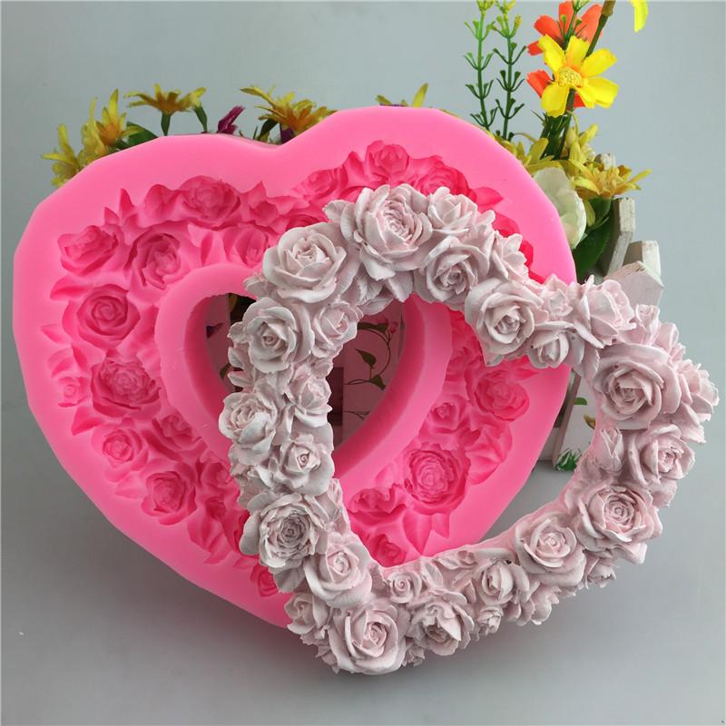 Large Rose Heart Wreath Silicone Food Good Mold Big Heart Shaped Rose Silicone Mold Cake Decorating Tools Soap Cake Mould