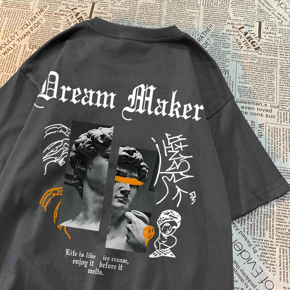 2026 Dream Maker Смелый Узор Скульптуры Футболки Унисекс Винтажные Удобные Повседневная Одежда Футболки для Пары Свободная Футболка с Круглым Вырезом