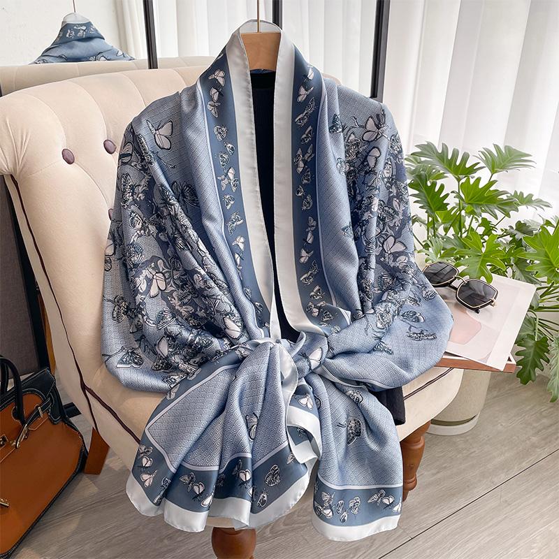 Autumn Scarf Women's Luxury Design Scarf Silk Smooth Scarf Soft Muslim Headband Shawl Beach 90x180cm