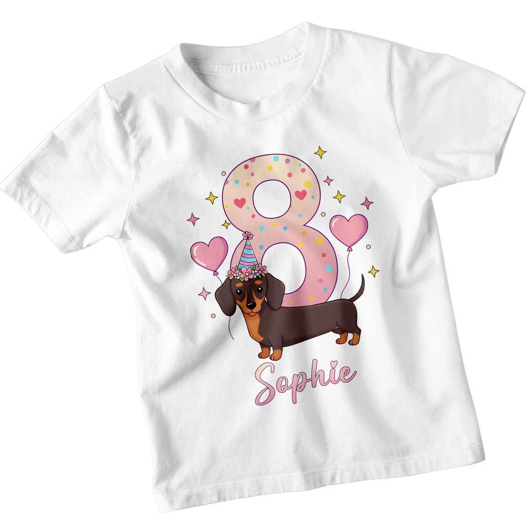 Sophie 8th Birthday Dachshund Girls T-Shirt Kids Puppy Party Tee