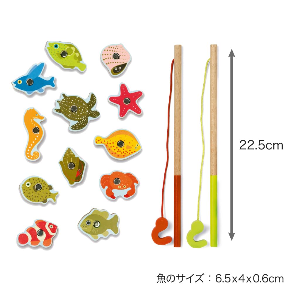 DJECO Тропическая рыбалка, деревянная развивающая игрушка в стиле Монтессори для детей 2, 3, 4, 5 и 6 лет. Идеально в качестве подарка на вечеринку для будущей мамы,