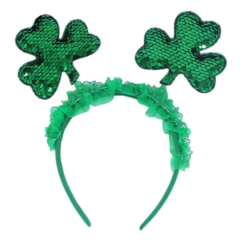 Irish Leprechaun Headband Party Costume Glitter Shamrock Party Karaoke Photo Props Party Blingbling Hair Hoop Nightclub