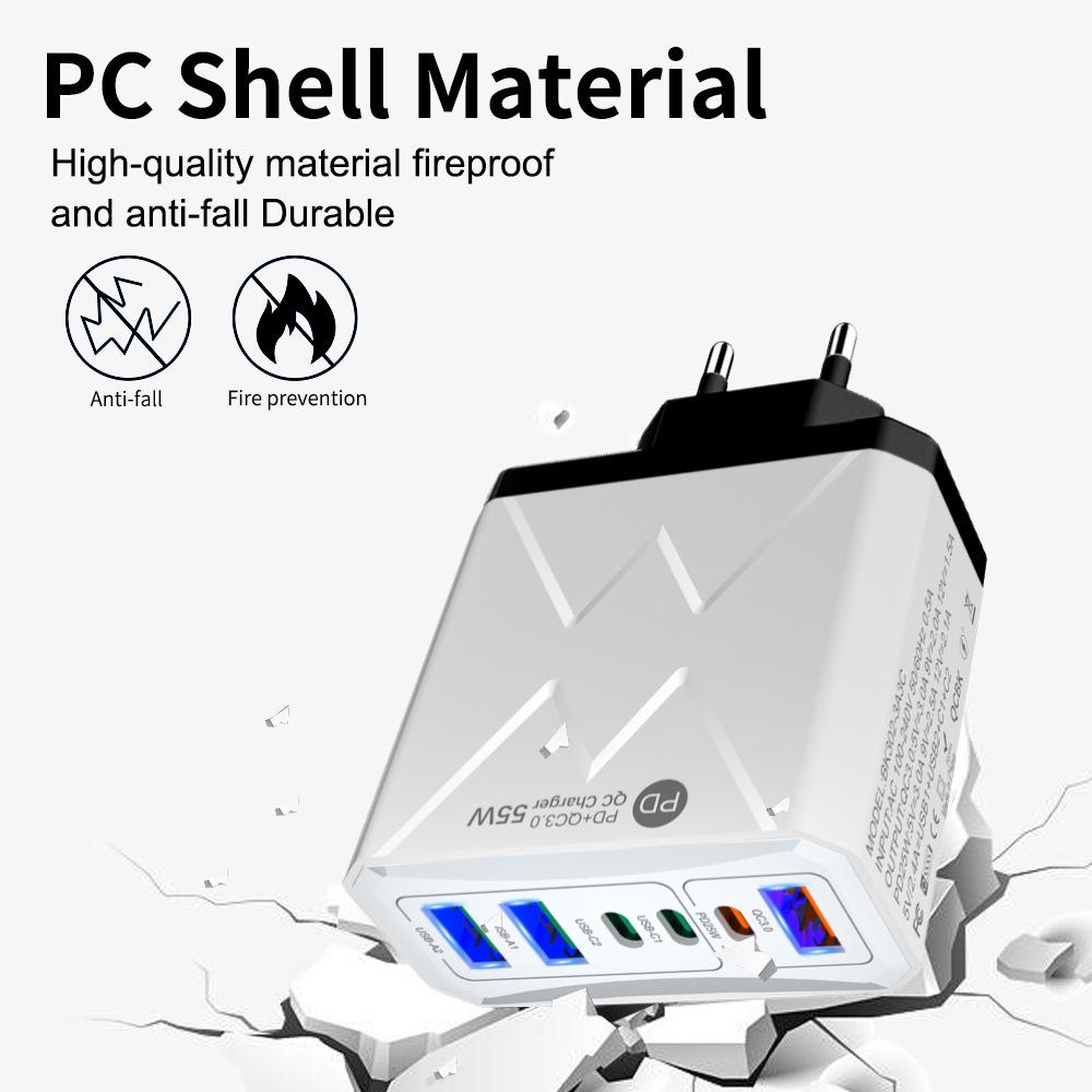 PD25W 3USB 3PD55W Fast Charger, 6-Port Mobile Charger with QC3.0, Multi-Standard Fast Charging Adapter