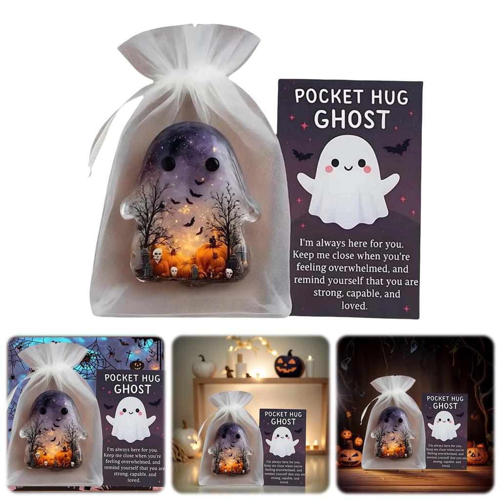 Cute Pocket Comfort Ghost Keepsake with Motivational Card Halloween Decorations Acrylic Ghost Miniature Figurine Birthday Gifts