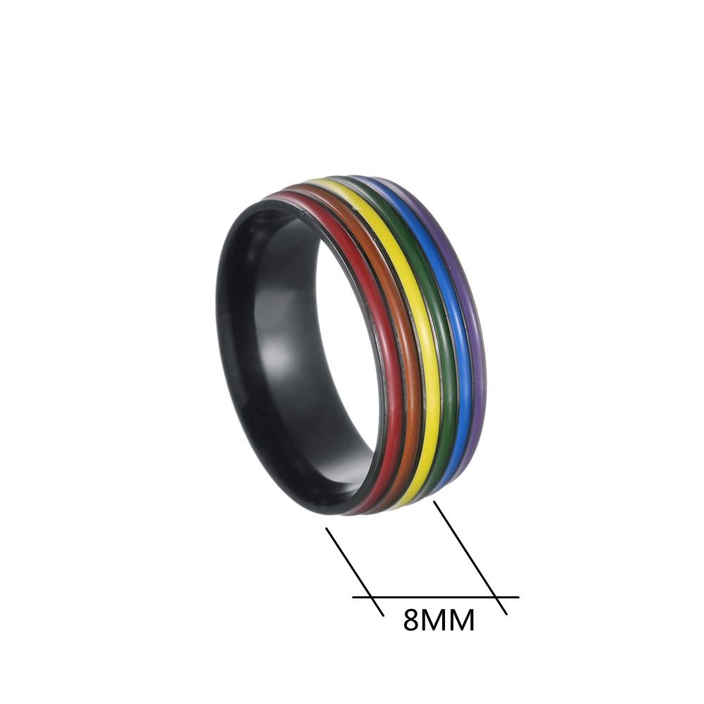 Stainless Steel Multicolour Rainbow Rings Enamel Finger Knuckle Bands Unisex Couple Rings  Woman
