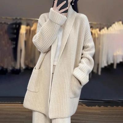 Свитера Пальто Кардиган для Женщин Осень Зима Большой Размер Винтаж Свободный Длинный Рукав Вязаные Свитера Пальто