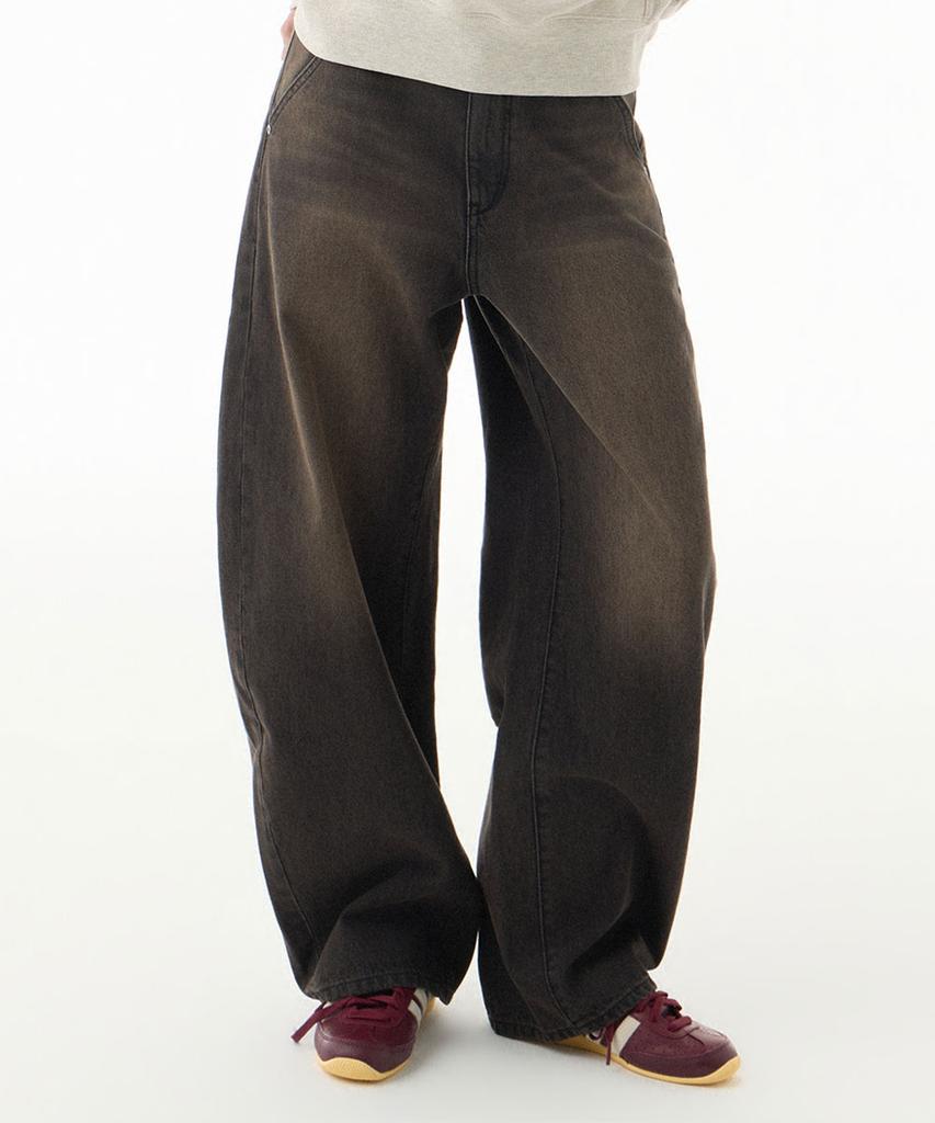 NOT ONLY FOR TODAY Curved Wide Denim Pants [Washed Black]
