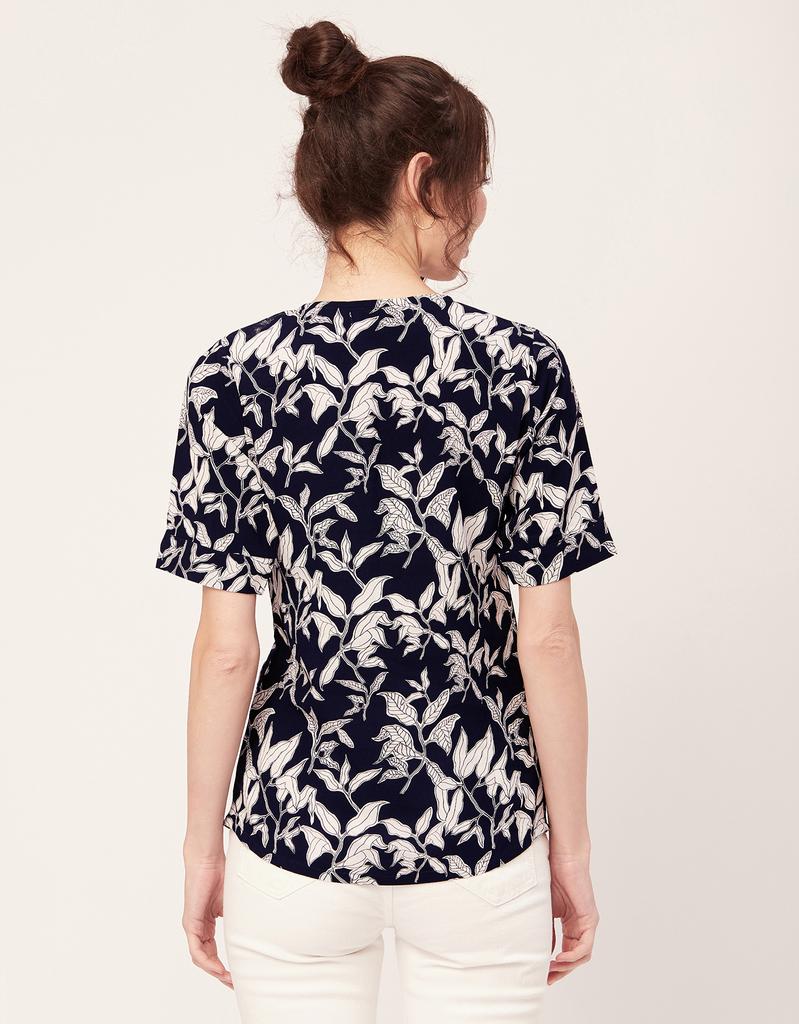 Moomaya Printed Viscose Summer Top For Women, Round Neck Short Sleeves Casual Top