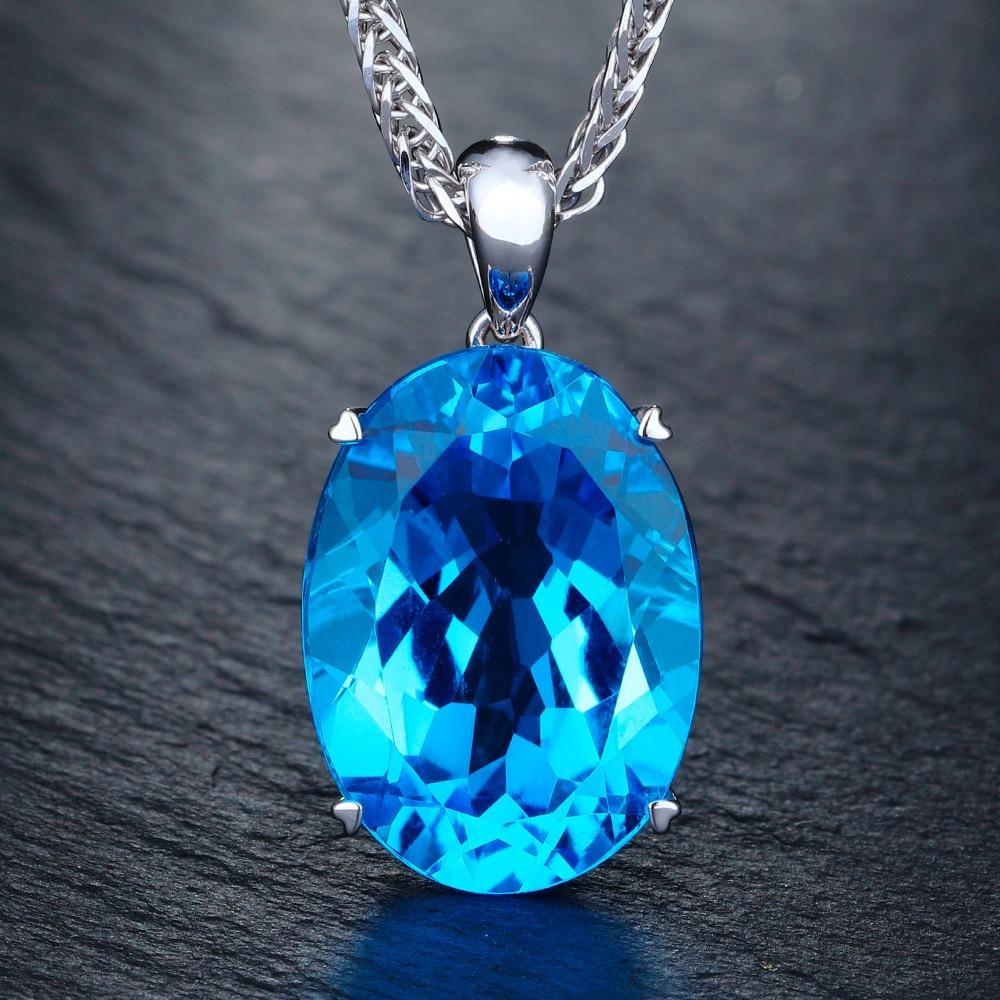 Rhine River Blue Topaz and Sapphire Sterling Silver Pendant Necklace for Women